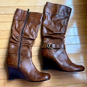 Cognac Wedge Heel Boot